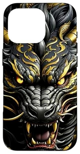 Schwarzer goldener Drache Hülle für iPhone 16 Pro von Fei Long Design Hub