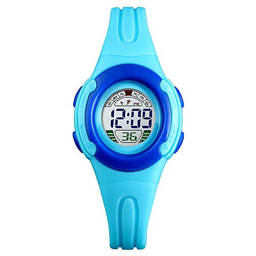 FeiWen Kinder Mehrfarbig LED Licht Outdoor Sport Digital Uhren Multifunktional Alarm Stoppuhr Datum Junge und Mädchen Plastik Armbanduhr 50M Wasserdicht (Blau) von FeiWen