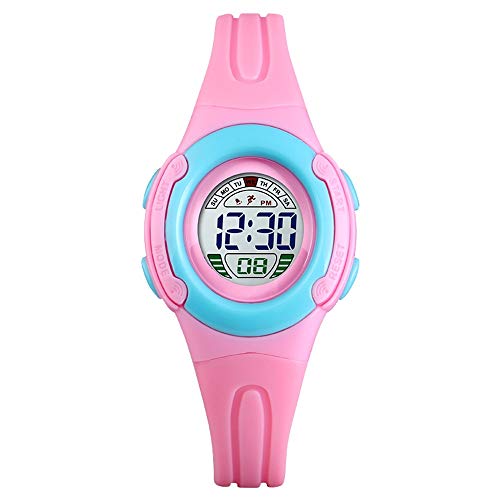 FeiWen Kinder Mehrfarbig LED Licht Outdoor Sport Digital Uhren Multifunktional Alarm Stoppuhr Datum Junge und Mädchen Plastik Armbanduhr 50M Wasserdicht (Pink) von FeiWen
