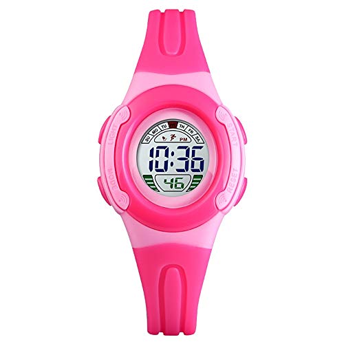 FeiWen Kinder Mehrfarbig LED Licht Outdoor Sport Digital Uhren Multifunktional Alarm Stoppuhr Datum Junge und Mädchen Plastik Armbanduhr 50M Wasserdicht (Rosa) von FeiWen