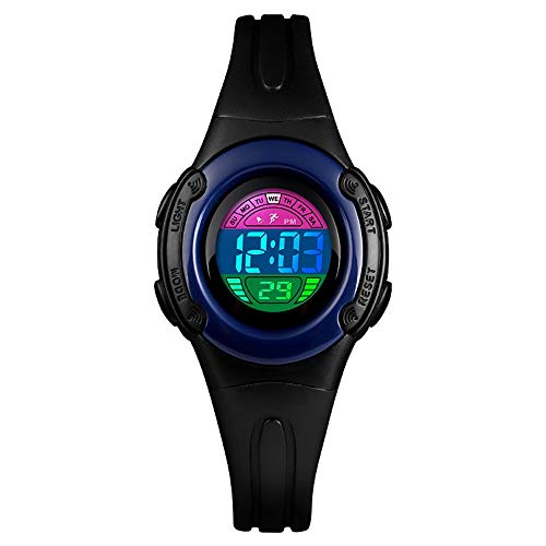 FeiWen Kinder Mehrfarbig LED Licht Outdoor Sport Digital Uhren Multifunktional Alarm Stoppuhr Datum Junge und Mädchen Plastik Armbanduhr 50M Wasserdicht (Schwarz) von FeiWen