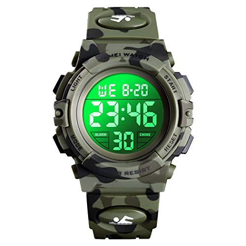 FeiWen Unisex Digitaluhr 50M Wasserdicht Sportuhr Mehrfarbig LED Beleuchtung Kinder Sport Uhren Plastik Alarm Stoppuhr Armbanduhren (Grün) von FeiWen