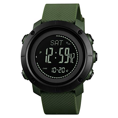 FeiWen Unisex Outdoor Multifunktional Sport Digitale Uhren LED Doppelte Zeit Kompass Schrittzähler Höhenmesser Luftdruck Thermometer Kalorie Armbanduhren mit Kautschuk Band (Grün) von FeiWen