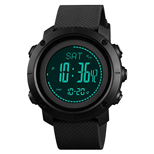 FeiWen Unisex Outdoor Multifunktional Sport Digitale Uhren LED Doppelte Zeit Kompass Schrittzähler Höhenmesser Luftdruck Thermometer Kalorie Armbanduhren mit Kautschuk Band (Schwarz) von FeiWen