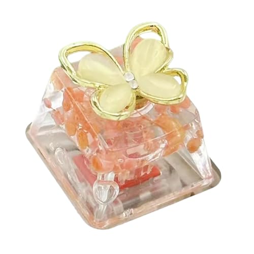 FeiYeup Rotierende Schmetterlings-Blume-Tastenkappe, durchscheinende Epoxidharz-Hintergrundbeleuchtung, Stressabbau, mechanische Tastatur-Zubehör von FeiYeup