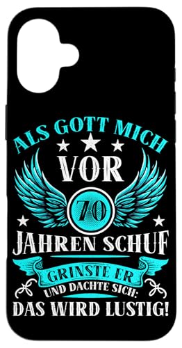 Als Gott mich vor 70 Jahren schuf 70. Geburtstagsfeier Hülle für iPhone 16 Plus Als Gott mich vor 70 Jahren schuf 70. Geburtstagsfeier Hülle für iPhone 16 Plus von Feier Party 70. Geburtstag Feiern Männer