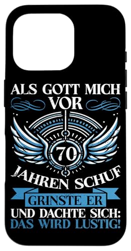 Als Gott mich vor 70 Jahren schuf 70. Geburtstagsfeier Hülle für iPhone 16 Pro Als Gott mich vor 70 Jahren schuf 70. Geburtstagsfeier Hülle für iPhone 16 Pro von Feier Party 70. Geburtstag Feiern Männer