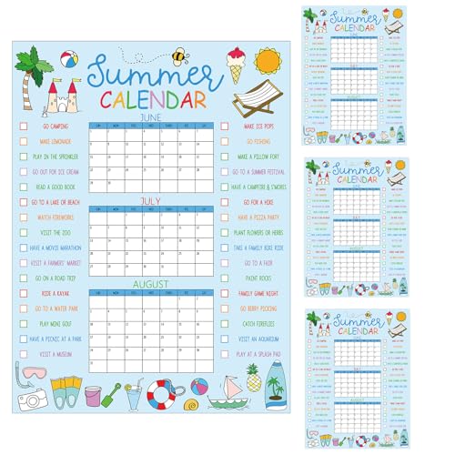 Feifeiya Sommerkalender, Poster, Juni, Juli, August, Planer, große Wand, bearbeitbar, Sommerurlaubskalender, Papieraktivitäten, Familienplaner, Checkliste (blau), 4 Stück von Feifeiya