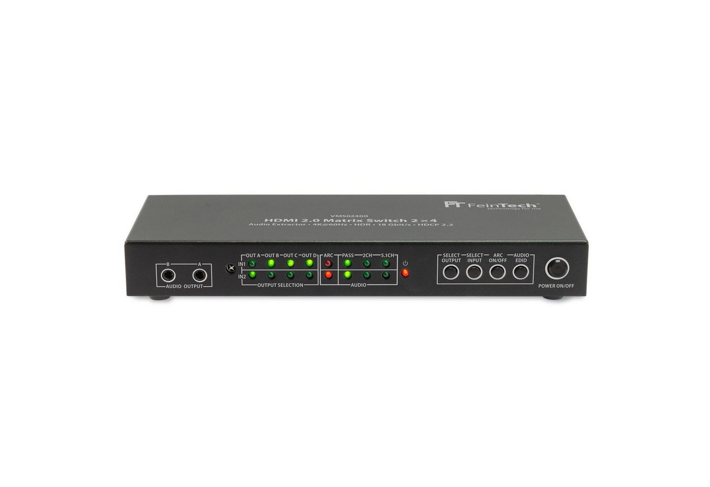 FeinTech Audio / Video Matrix-Switch VMS02400 HDMI 2.0 Matrix Switch 2x4, mit 2-fach Audio Extractor von FeinTech