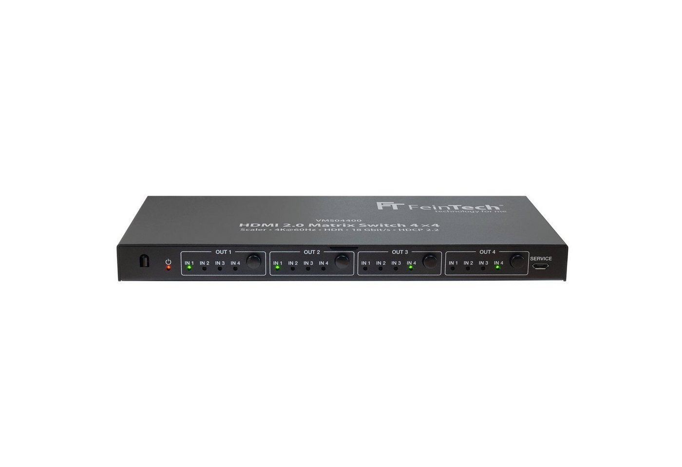 FeinTech Audio / Video Matrix-Switch VMS04400 HDMI 2.0 Matrix Switch 4x4, mit schaltbarem Downscaler von FeinTech