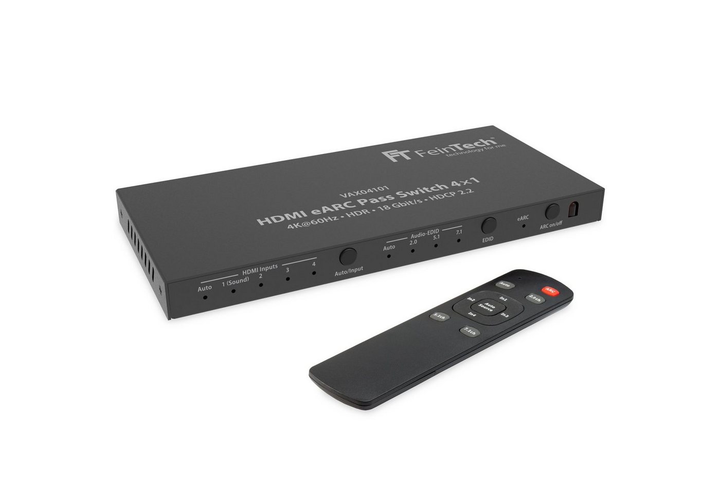 FeinTech HDMI-Splitter VAX04101 HDMI eARC Pass Switch 3 In 1 Out + eARC-Soundbar, unterstützt 4K 60Hz, Dolby Atmos, Dolby Vision, HDR10 von FeinTech