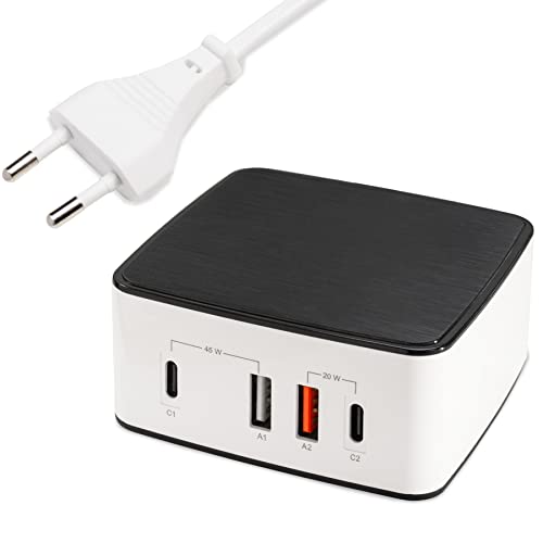 FeinTech NLG00165 USB C Ladegerät Mehrfach 4 Port 65W (45W + 20W) USB Netzteil mit 2X USB-C PD und 2X USB-A QC 3.0 - USB Ladestation für Laptop MacBook Tablet iPad Handy iPhone von FeinTech