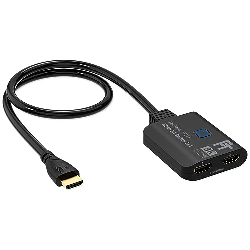 FeinTech SW211 HDMI 2.1 Switch 4k 120Hz 2 In 1 Out oder 1 In 2 Out Bi-Direktional mit integriertem HDMI-Kabel, 8K, 48 Gbps, HDMI Verteiler, HDMI Splitter, Unterstützt HDR, VRR, ALLM und Dolby Vision von FeinTech