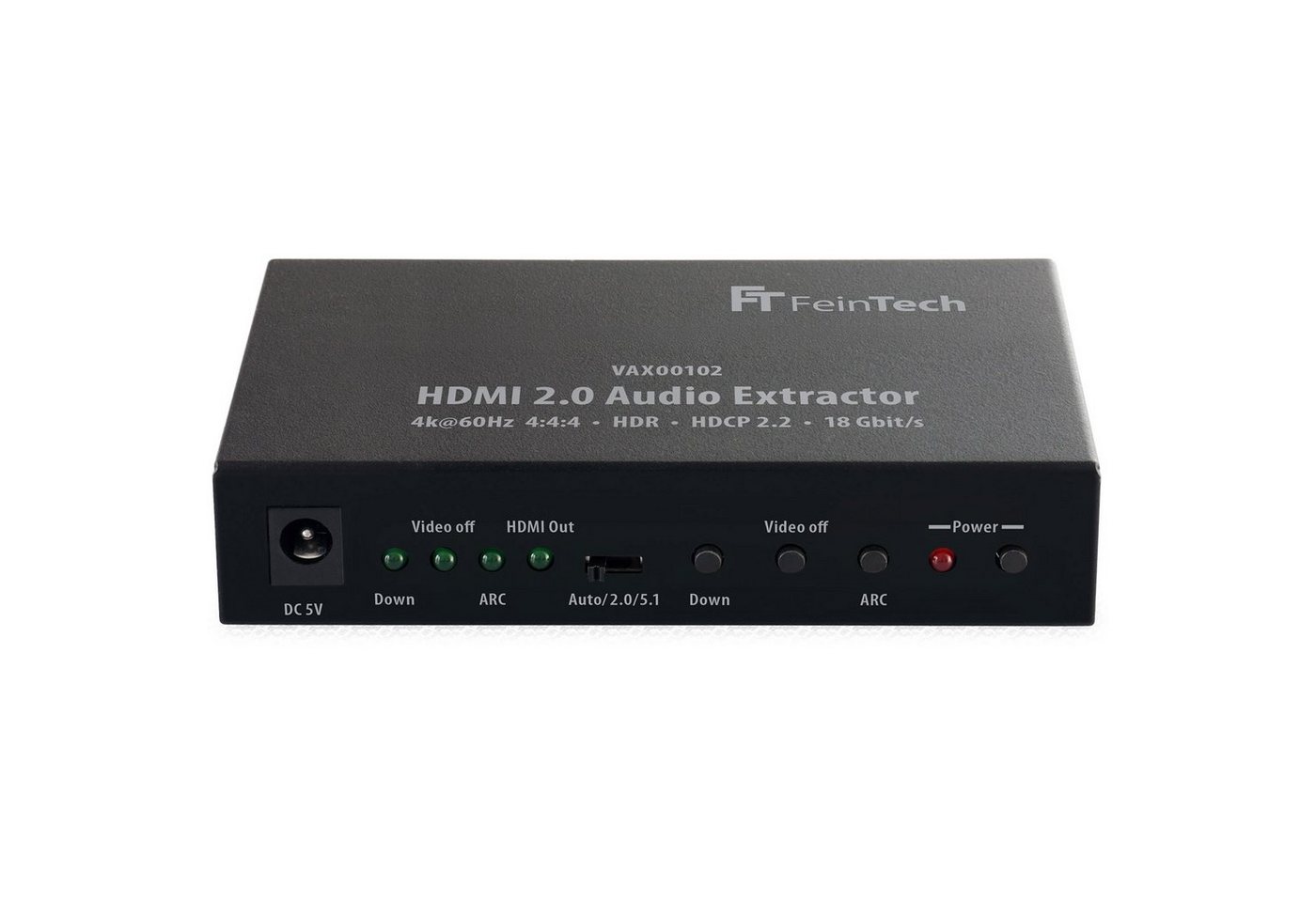 FeinTech VAX00102 HDMI Audio Extractor 4K 60Hz mit ARC Audio- & Video-Adapter HDMI zu SPDIF, Cinch, leitet den Ton an ein Soundsystem von FeinTech