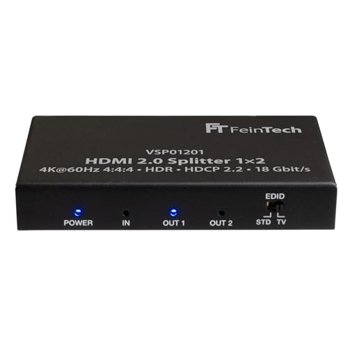 FeinTech VSP01201 HDMI 2.0 Splitter 1 auf 2 Verteiler Ultra-HD 4K@60Hz YUV 4:4:4 HDR HDCP 2.2 EDID 18 Gbps von FeinTech