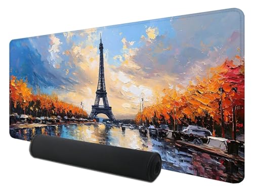Gaming Mauspad XXL 1200 x 600 mm, Paris Mousepad Groß mit Vernähte Kanten WassXerdicht Anti-Rutsch, XXL Mousepad Herbst Schreibtischunterlage für Laptop, Verbessert Präzision und Geschwindigkeit J-9 von Feionnug