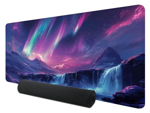 Gaming Mauspad XXL 1200 x 600 mm, Polarlicht Mousepad Groß mit Vernähte Kanten WassXerdicht Anti-Rutsch, XXL Mousepad Farbe Schreibtischunterlage für PC, Verbessert Präzision und Geschwindigkeit I-3 von Feionnug