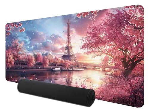 Gaming Mauspad XXL 800 x 400 mm, Paris Mousepad Groß mit Vernähte Kanten WassXerdicht Anti-Rutsch, XXL Mousepad Frühling Schreibtischunterlage für Laptop, Verbessert Präzision und Geschwindigkeit A-0 von Feionnug