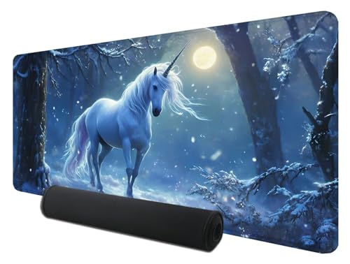 Gaming Mauspad XXL 900 x 400 mm, Einhorn Mousepad Groß mit Vernähte Kanten WassXerdicht Anti-Rutsch, XXL Mousepad Mond Schreibtischunterlage für PC, Laptop Verbessert Präzision und Geschwindigkeit X-9 von Feionnug