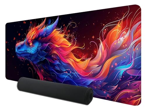 Gaming Mauspad XXL 900 x 400 mm, Farbe Mousepad Groß mit Vernähte Kanten WassXerdicht Anti-Rutsch, XXL Mousepad Drachen Schreibtischunterlage für Laptop, Verbessert Präzision und Geschwindigkeit O-6 von Feionnug