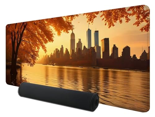 Gaming Mauspad XXL 900 x 400 mm, Herbst Mousepad Groß mit Vernähte Kanten WassXerdicht Anti-Rutsch, XXL Mousepad New York Schreibtischunterlage für Laptop, Verbessert Präzision und Geschwindigkeit X-2 von Feionnug