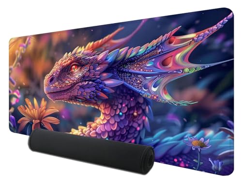 Gaming Mauspad XXL 900 x 400 mm, Tier Mousepad Groß mit Vernähte Kanten WassXerdicht Anti-Rutsch, XXL Mousepad Drachen Schreibtischunterlage für PC, Laptop Verbessert Präzision und Geschwindigkeit V-9 von Feionnug
