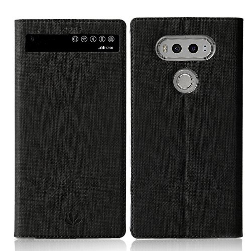 Feitenn Schutzhülle für LG V20, Premium-Flip-Leder, PU-Leder, mit Sichtfenster, Standfunktion, Kartenhalter, Magnetverschluss, TPU-Stoßdämpfer, schlanke Passform, Schutzhülle für LG V20 (schwarz) von Feitenn