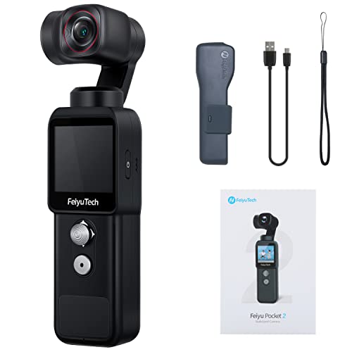 Feiyu Pocket 2 [Offizieller] Actionkameras mit 3-Achsen-Handy Gimbal-Stabilisator, 4K-Video, 130°-Ansicht, WDR, Ganzmetallgehäuse, externes Mikrofon, Schönheitseffekt, für YouTube TikTok Video Vlog von FeiyuTech
