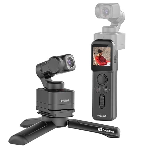 Feiyu Pocket 3 mit Kabelloser Fernbedienung - 4K Vlog-Kamera mit 3-Achsen Gimbal, Gesichtsverfolgung, Magnetischer Ständer, 130° Weitwinkel und F2.0 Blende, Camcorder im Taschenformat für Fotografie von FeiyuTech