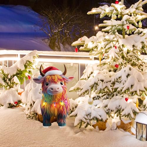 Garten Statue Weihnachtsdekoration für den Garten im Freien, Acryl, süße Tiere, Weihnachtsgartenschilder, Garten-Weihnachtsfeier-Zubehör mit Lichterketten (A, 31x26x0.5 cm) von Feizikaw