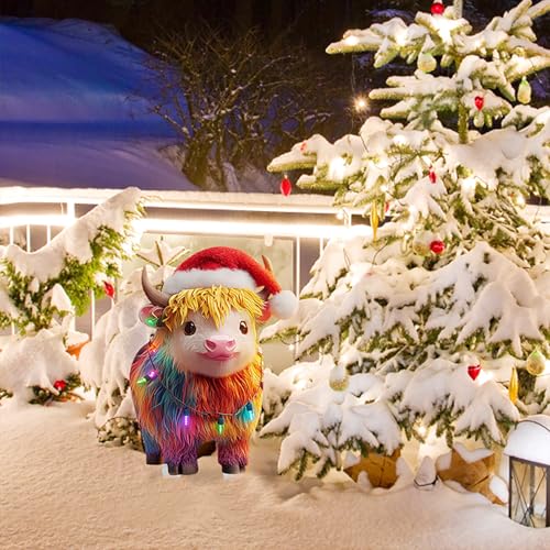Garten Statue Weihnachtsdekoration für den Garten im Freien, Acryl, süße Tiere, Weihnachtsgartenschilder, Garten-Weihnachtsfeier-Zubehör mit Lichterketten (B, 31x26x0.5 cm) von Feizikaw