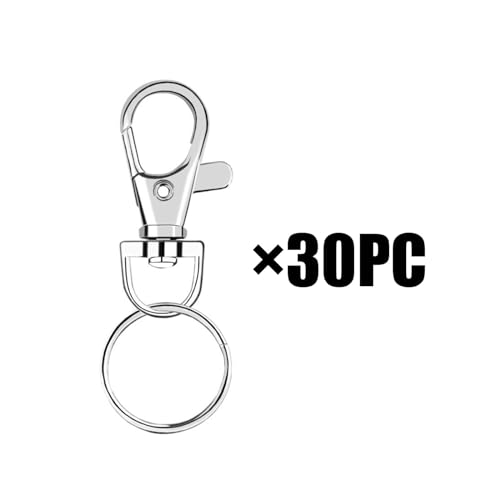 Klebehaken 30 Stück Schlüsselanhänger-Clip-Haken, Drehverschlüsse, Lanyard-Karabinerhaken mit geteilten Schlüsselringen (Silver, One Size) von Feizikaw