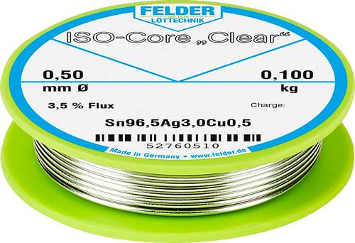 Felder Löttechnik ISO-Core  Clear  SAC305 Lötzinn Spule Sn96,5Ag3Cu0,5 0.100kg 0.5mm von Felder Löttechnik