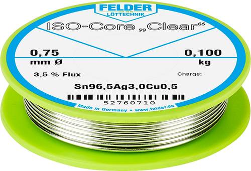 Felder Löttechnik ISO-Core  Clear  SAC305 Lötzinn Spule Sn96,5Ag3Cu0,5 0.100kg 0.75mm von Felder Löttechnik