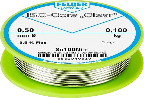 Felder Löttechnik ISO-Core  Clear  Sn100Ni+ Lötzinn Spule Sn99,25Cu0,7Ni0,05 0.100kg 0.5mm von Felder Löttechnik