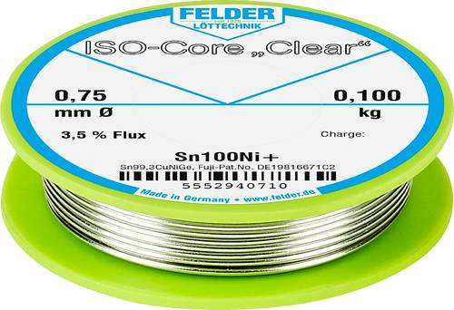 Felder Löttechnik ISO-Core  Clear  Sn100Ni+ Lötzinn Spule Sn99,25Cu0,7Ni0,05 0.100kg 0.75mm von Felder Löttechnik