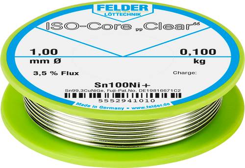 Felder Löttechnik ISO-Core  Clear  Sn100Ni+ Lötzinn Spule Sn99,25Cu0,7Ni0,05 0.100kg 1mm von Felder Löttechnik