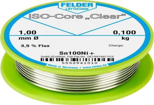 Felder Löttechnik ISO-Core Clear Sn100Ni+ Lötzinn Spule Sn99,25Cu0,7Ni0,05 0.100kg 1mm Felder Löttechnik ISO-Core Clear Sn100Ni+ Lötzinn Spule Sn99,25Cu0,7Ni0,05 0.100kg 1mm von Felder Löttechnik