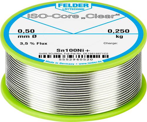 Felder Löttechnik ISO-Core  Clear  Sn100Ni+ Lötzinn Spule Sn99,25Cu0,7Ni0,05 0.250kg 0.5mm von Felder Löttechnik