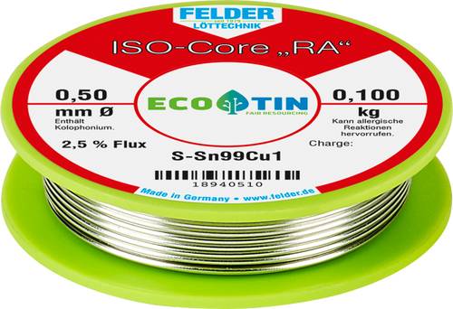 Felder Löttechnik ISO-Core  RA  Sn99Cu1 Lötzinn, bleifrei Spule Sn99,3Cu0,7 0.100kg 0.5mm von Felder Löttechnik