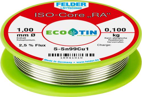 Felder Löttechnik ISO-Core  RA  Sn99Cu1 Lötzinn, bleifrei Spule Sn99,3Cu0,7 0.100kg 1mm von Felder Löttechnik