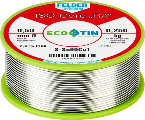 Felder Löttechnik ISO-Core  RA  Sn99Cu1 Lötzinn, bleifrei Spule Sn99,3Cu0,7 0.250kg 0.5mm von Felder Löttechnik