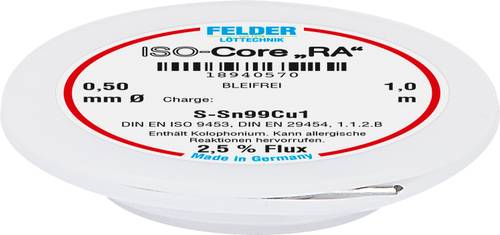 Felder Löttechnik ISO-Core  RA  Sn99Cu1 Lötzinn, bleifrei Spule Sn99,3Cu0,7 0.5mm von Felder Löttechnik