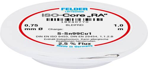 Felder Löttechnik ISO-Core  RA  Sn99Cu1 Lötzinn, bleifrei Spule Sn99,3Cu0,7 0.75mm von Felder Löttechnik