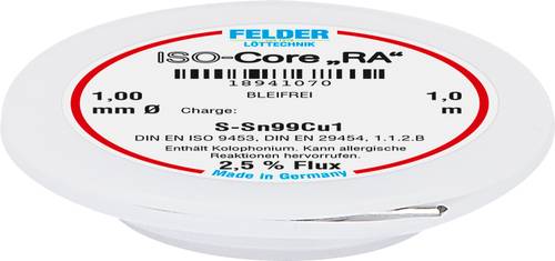 Felder Löttechnik ISO-Core  RA  Sn99Cu1 Lötzinn, bleifrei Spule Sn99,3Cu0,7 1mm von Felder Löttechnik
