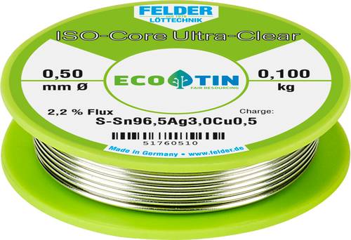 Felder Löttechnik ISO-Core  Ultra Clear  SAC305 Lötzinn Spule Sn96,5Ag3Cu0,5 0.100kg 0.5mm von Felder Löttechnik