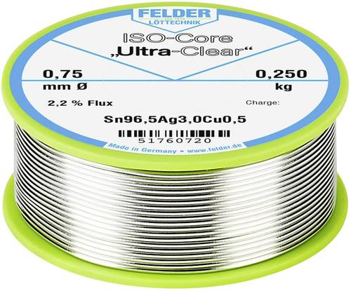 Felder Löttechnik ISO-Core  Ultra Clear  SAC305 Lötzinn Spule Sn96,5Ag3Cu0,5 0.250kg 0.75mm von Felder Löttechnik