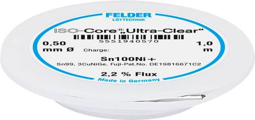 Felder Löttechnik ISO-Core  Ultra-Clear  Sn100Ni+ Lötzinn, bleifrei Spule Sn99,25Cu0,7Ni0,05 0. von Felder Löttechnik