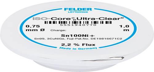 Felder Löttechnik ISO-Core  Ultra-Clear  Sn100Ni+ Lötzinn, bleifrei Spule Sn99,25Cu0,7Ni0,05 0. von Felder Löttechnik