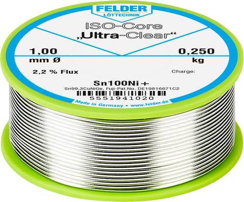 Felder Löttechnik ISO-Core  Ultra-Clear  Sn100Ni+ Lötzinn, bleifrei Spule Sn99,25Cu0,7Ni0,05 0. von Felder Löttechnik